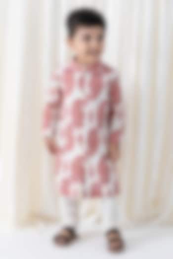 Cream Cotton Printed Kurta Set For Boys by Tiber Taber at Pernia's Pop Up Shop