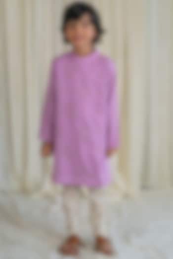 Purple Embroidered Kurta Set For Boys by Tiber Taber at Pernia's Pop Up Shop