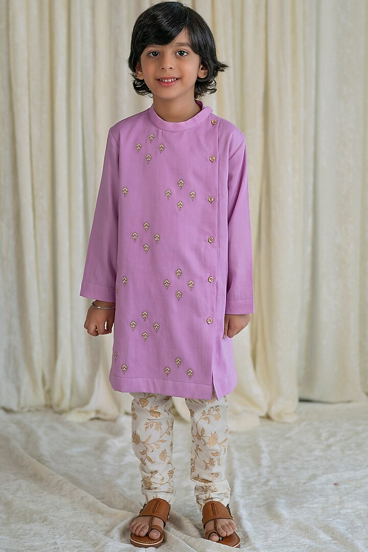 Purple Embroidered Kurta Set For Boys by Tiber Taber at Pernia's Pop Up Shop