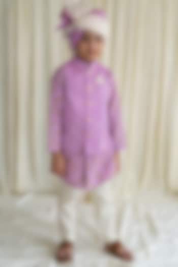 Purple Embroidered Bundi Jacket With Kurta Set For Boys by Tiber Taber at Pernia's Pop Up Shop