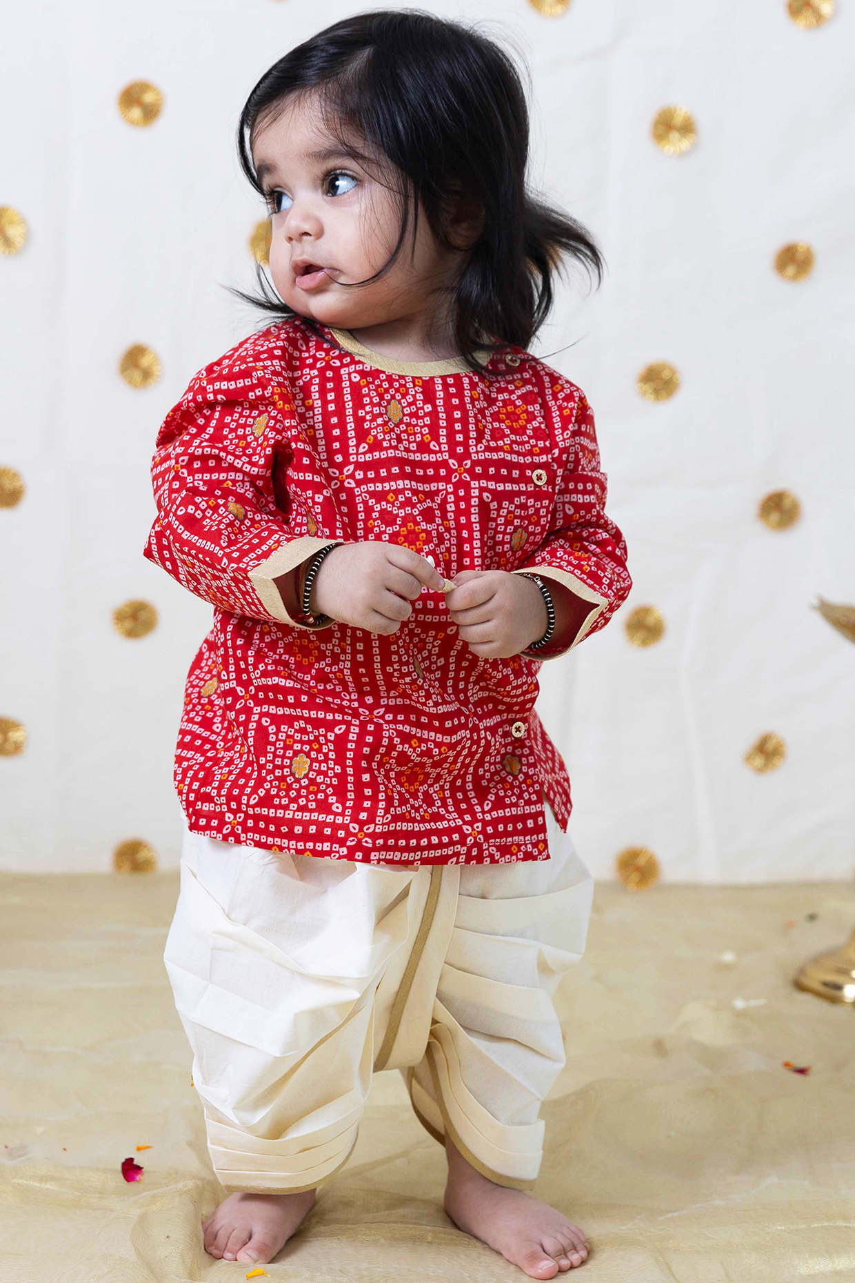 Red Cotton Bandhani Printed Kurta Set by Tiber Taber at Pernia's Pop Up Shop