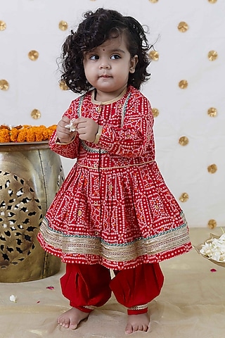 Red Cotton Bandhani Printed Angrakha Set For Girls by Tiber Taber at  Pernia's Pop Up Shop 2025
