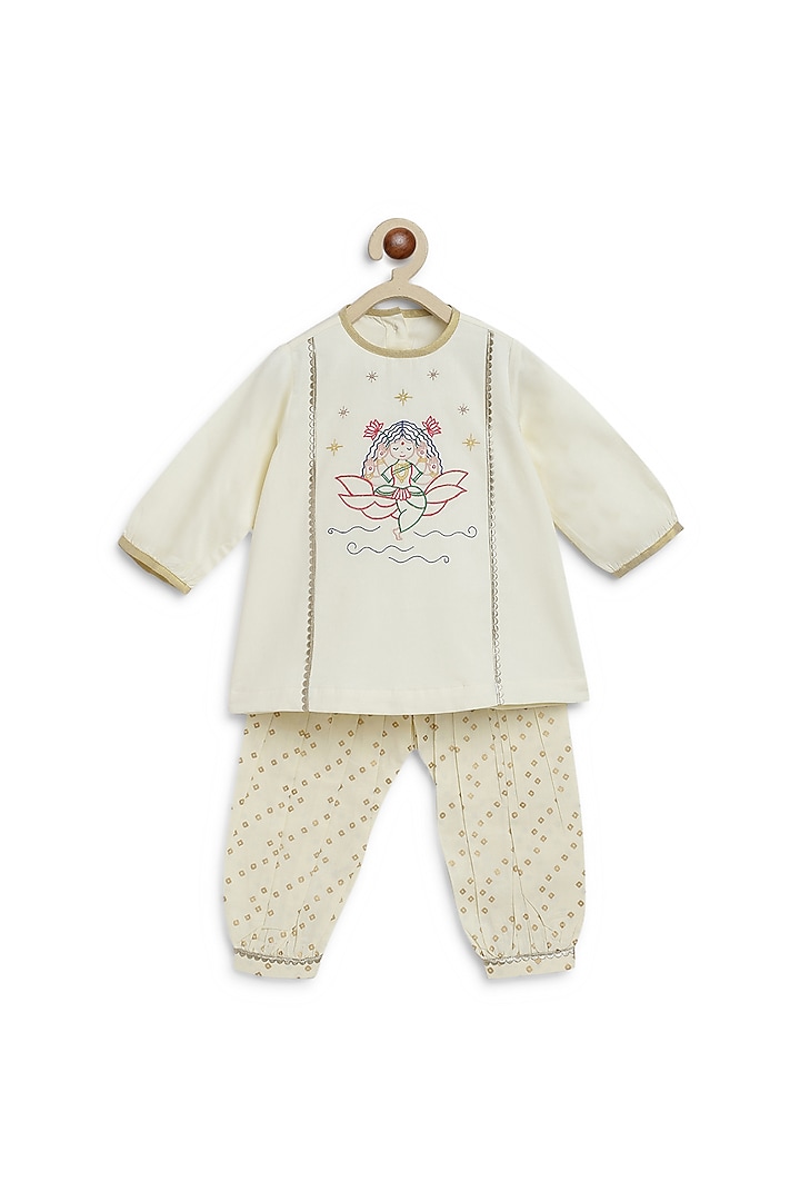 Cream Cotton Laxmi Embroidered Kurta Set For Girls by Tiber Taber at  Pernia's Pop Up Shop