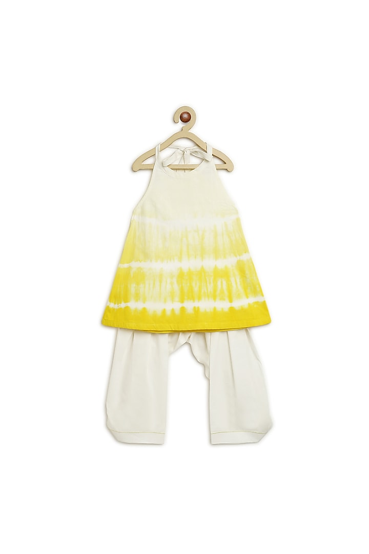 Yellow & White Shibori Tie-Dye Co-Ord Set For Girls by Tiber Taber