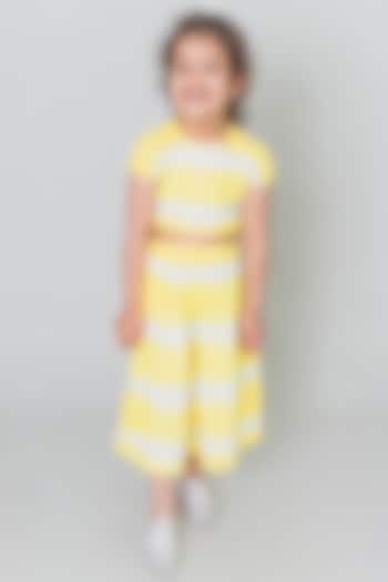 Yellow & White Tie-Dye Striped Co-Ord Set For Girls by Tiber Taber