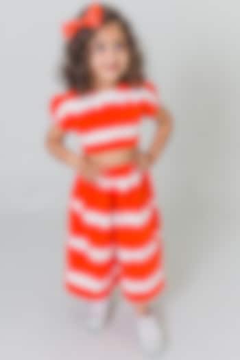 Bright Orange & White Tie-Dye Striped Co-Ord Set For Girls by Tiber Taber