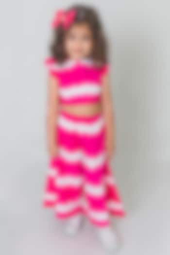 Vibrant Pink & White Tie-Dye Striped Co-Ord Set For Girls by Tiber Taber at Pernia's Pop Up Shop