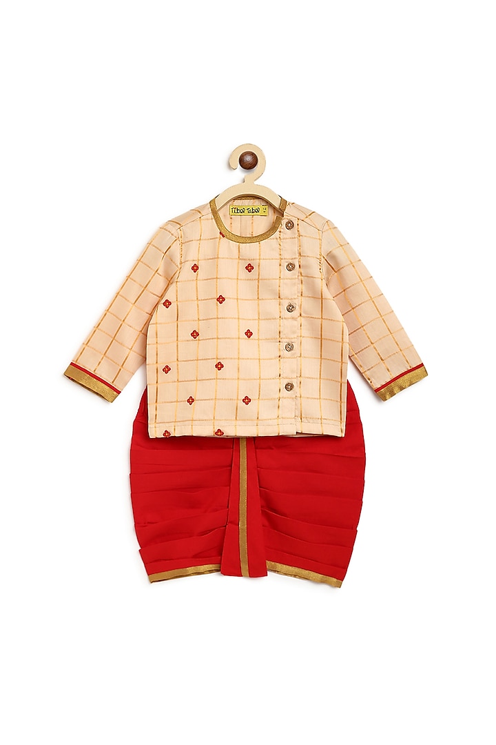 Beige Embroidered Kurta Set For Boys by Tiber Taber
