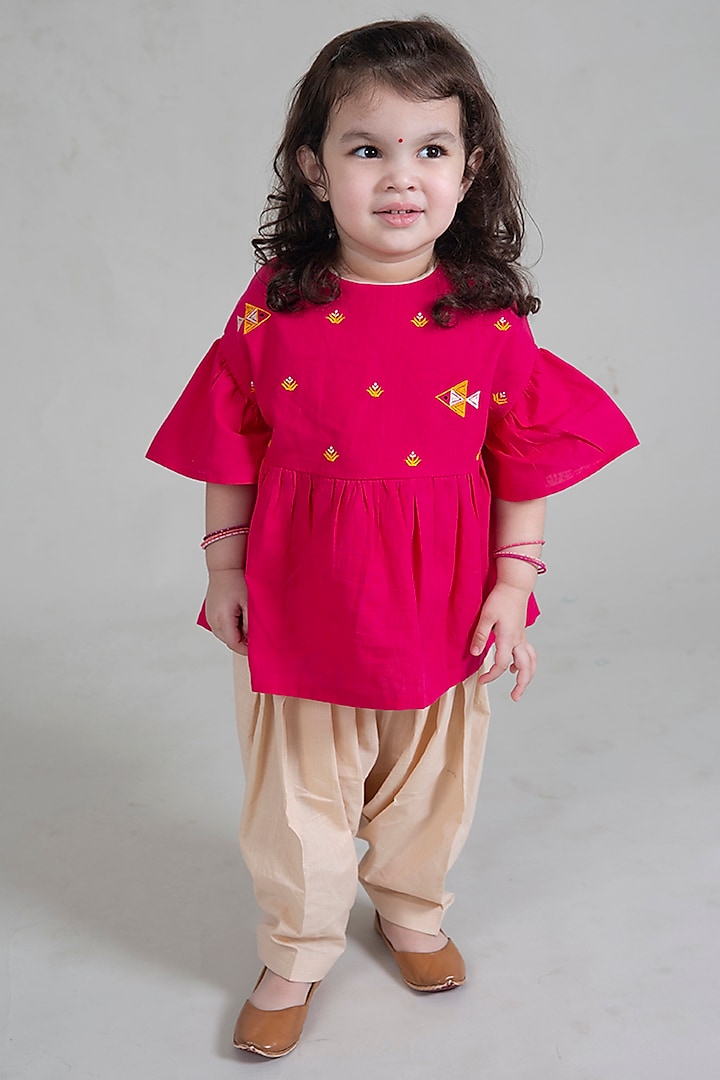 Beige Pure Cotton Pant Set For Girls by Tiber Taber