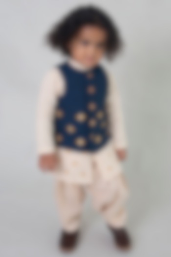 Beige Kurta Set With Jacket For Boys by Tiber Taber