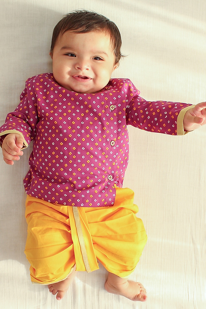 Purple Cotton Bandhani Printed Kurta Set For Boys by Tiber Taber at Pernia's Pop Up Shop