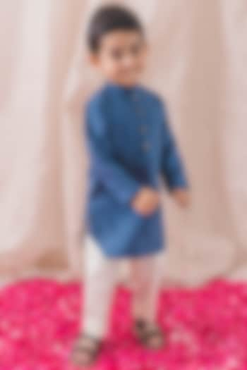 sage Blue Viscose Silk Kurta Set For Boys by Tiber Taber at Pernia's Pop Up Shop