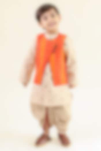 Orange Cotton Botta Embroidered Bundi Jacket Set For Boys by Tiber Taber at Pernia's Pop Up Shop