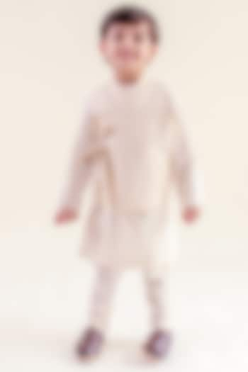 Cream Self-Woven Cotton Jacquard Bundi Jacket Set For Boys by Tiber Taber at Pernia's Pop Up Shop