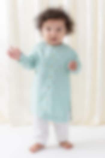 Blue Viscose Printed Kurta Set For Boys by Tiber Taber at Pernia's Pop Up Shop