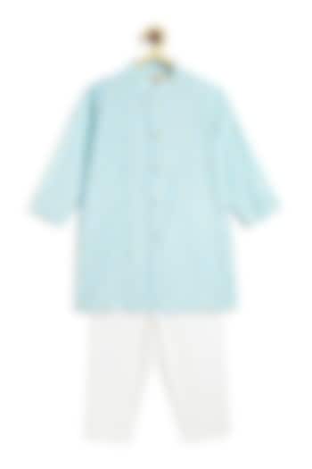 Blue Viscose Printed Kurta Set For Boys by Tiber Taber at Pernia's Pop Up Shop