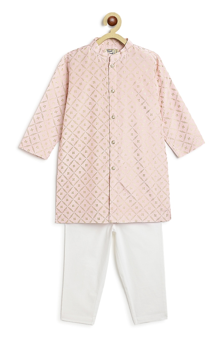 Pink Viscose Printed Kurta Set For Boys by Tiber Taber at Pernia's Pop Up Shop