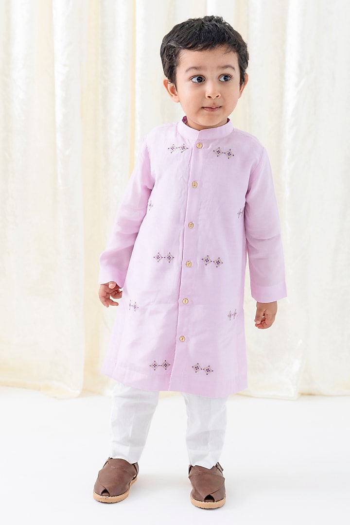 Purple Viscose Embroidered Kurta Set For Boys by Tiber Taber at Pernia's Pop Up Shop