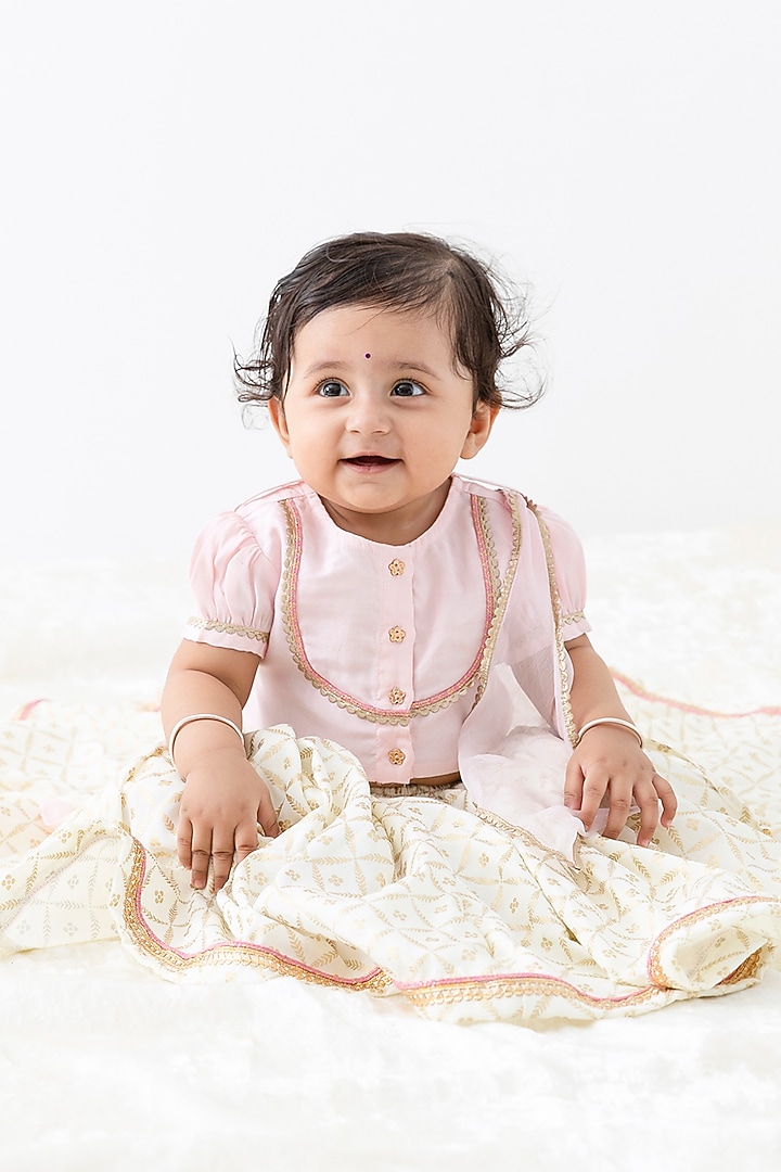 Cream Viscose Printed Lehenga Set For Girls by Tiber Taber at Pernia's Pop Up Shop