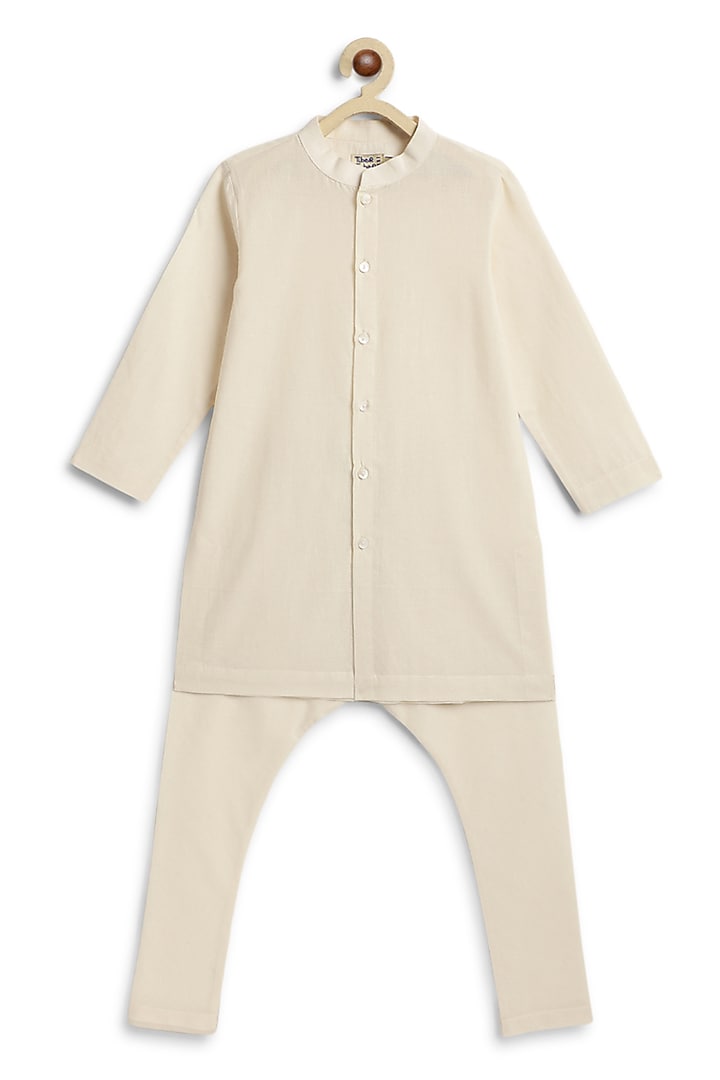 Cream Cotton Kurta Set For Boys by Tiber Taber at Pernia's Pop Up Shop