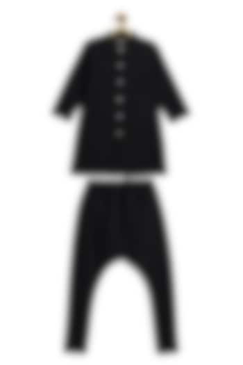 Black Cotton Kurta Set For Boys by Tiber Taber at Pernia's Pop Up Shop