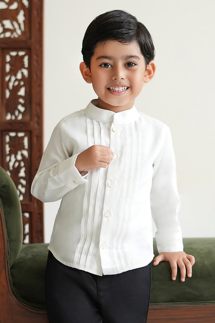 White Cotton Shirt For Boys by Tiber Taber at Pernia's Pop Up Shop