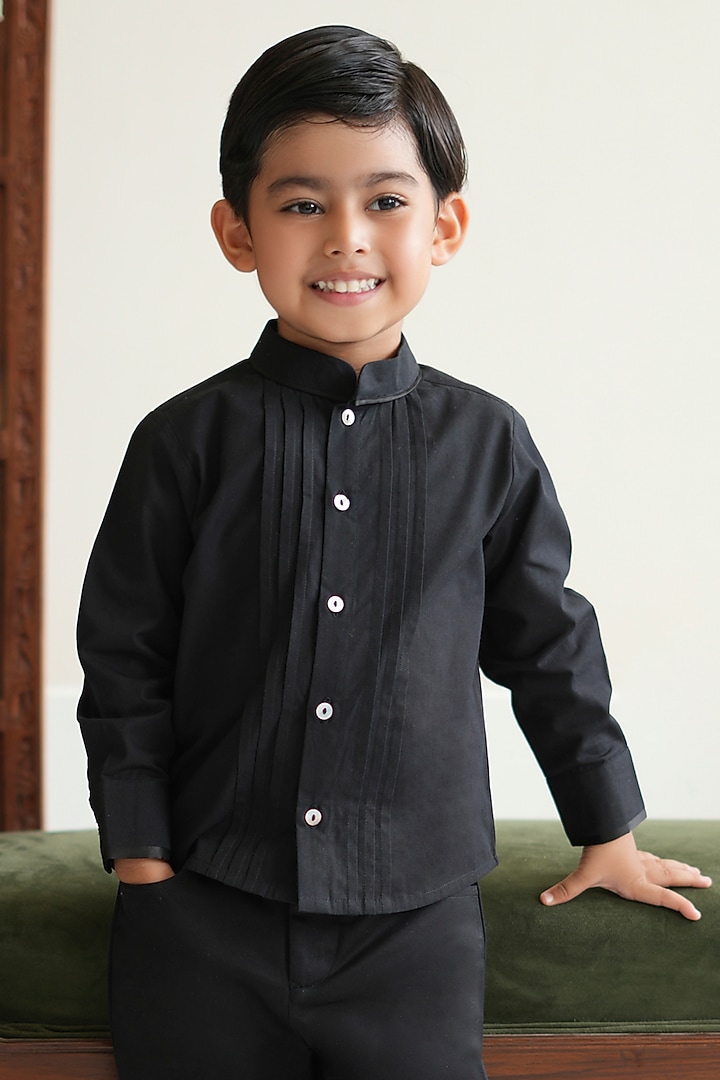 Black Cotton Shirt For Boys by Tiber Taber at Pernia's Pop Up Shop