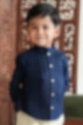 Blue Cotton Shirt For Boys by Tiber Taber at Pernia's Pop Up Shop
