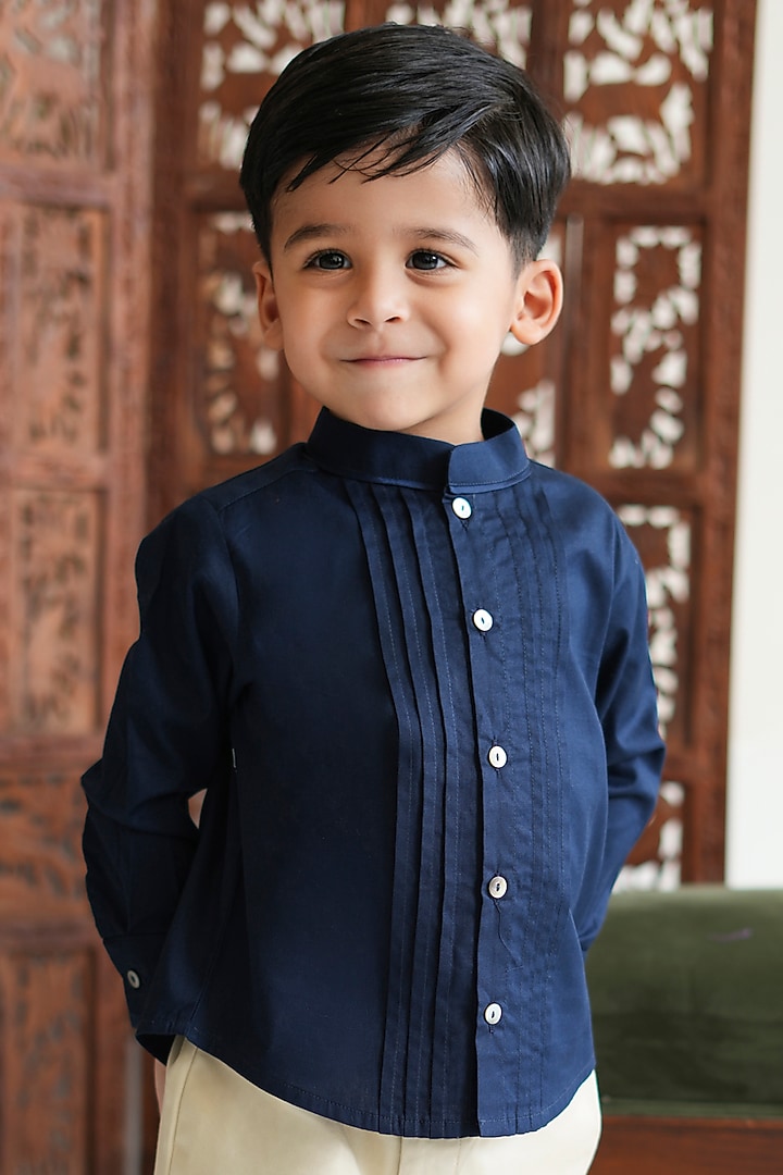 Blue Cotton Shirt For Boys by Tiber Taber at Pernia's Pop Up Shop