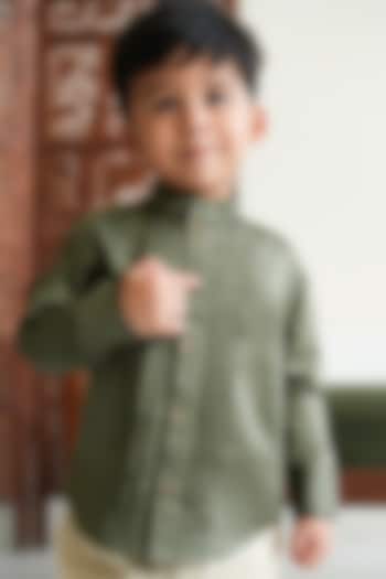 Olive Cotton Shirt For Boys by Tiber Taber at Pernia's Pop Up Shop