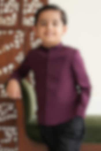 Maroon Cotton Satin Bandhgala For Boys by Tiber Taber at Pernia's Pop Up Shop