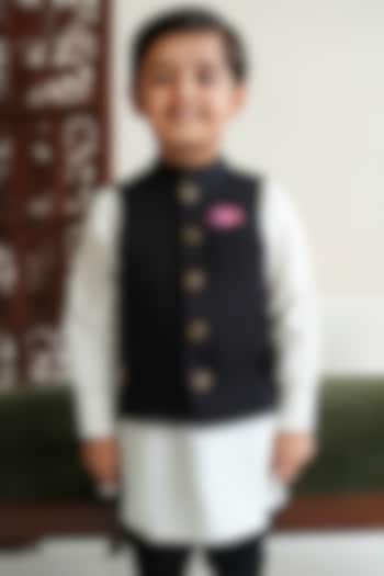 Black Cotton Nehru Jacket For Boys by Tiber Taber at Pernia's Pop Up Shop