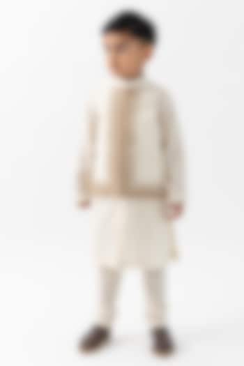 Cream Cotton Thread Embroidered Nehru Jacket For Boys by Tiber Taber at Pernia's Pop Up Shop