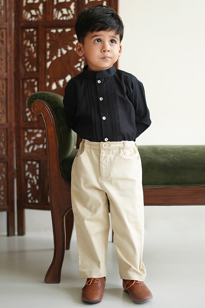 Cream Cotton Pant For Boys by Tiber Taber at Pernia's Pop Up Shop