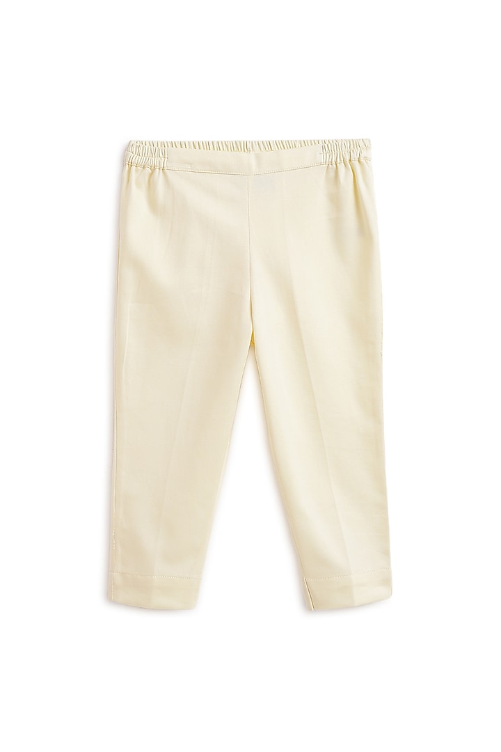 Cream Viscose Velvet Zari Embroidered Bandhgala Jacket Set For Boys by Tiber Taber at Pernia's Pop Up Shop
