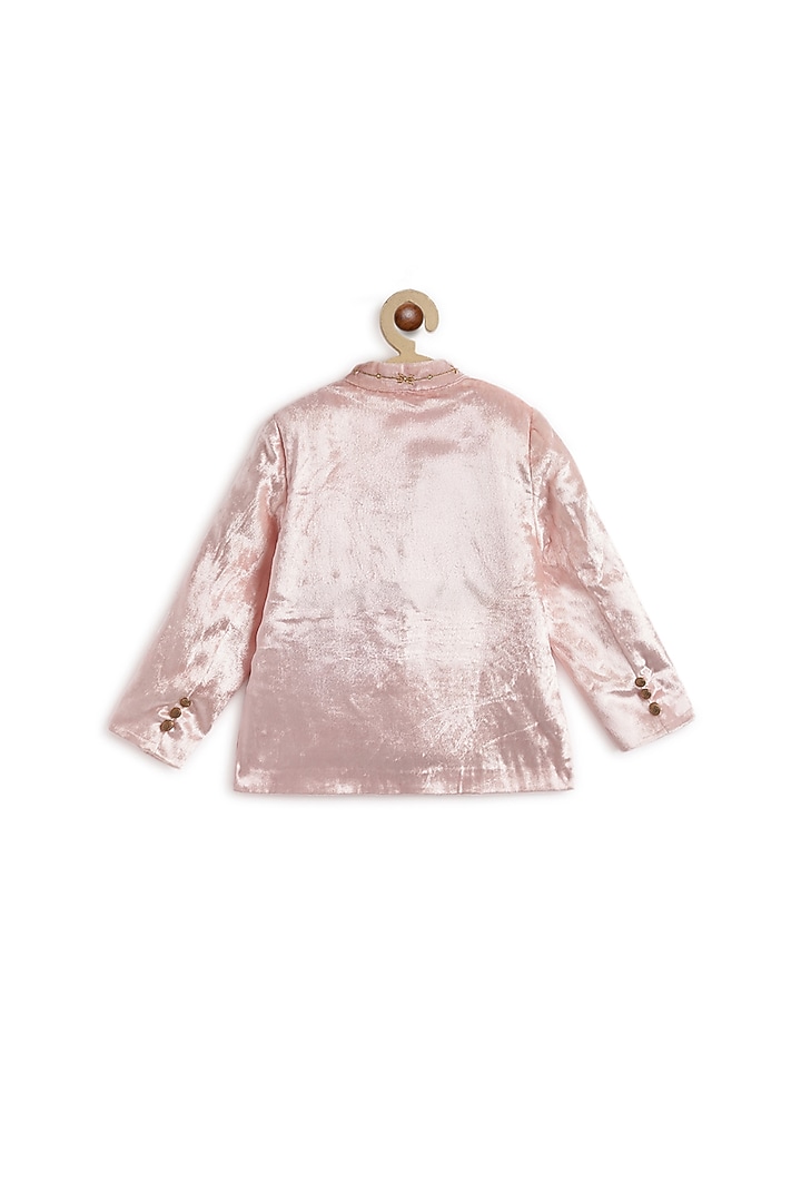Pink Viscose Velvet Zari Embroidered Bandhgala Jacket Set For Boys by Tiber Taber at Pernia's Pop Up Shop