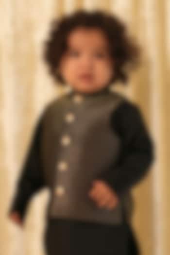 Black Brocade Viscose Bundi Jacket For Boys by Tiber Taber at Pernia's Pop Up Shop