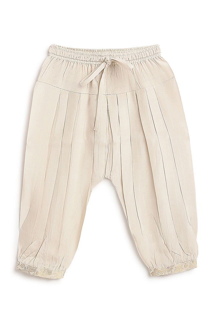 Cream Brocade Kurta Set For Girls by Tiber Taber at Pernia's Pop Up Shop
