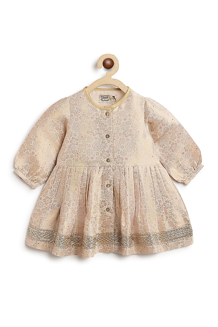 Cream Brocade Kurta Set For Girls by Tiber Taber at Pernia's Pop Up Shop