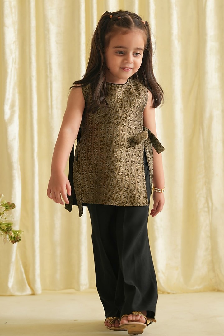 Black Viscose Brocade Co-Ord Set For Girls by Tiber Taber at Pernia's Pop Up Shop
