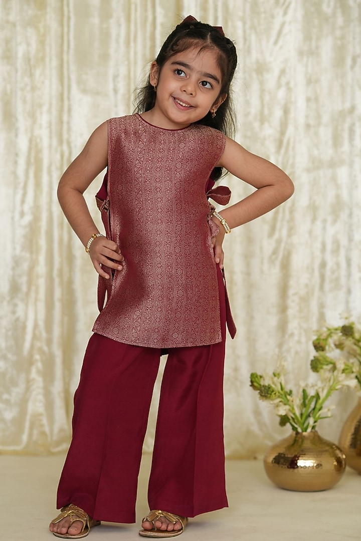 Wine Viscose Brocade Co-Ord Set For Girls by Tiber Taber at Pernia's Pop Up Shop