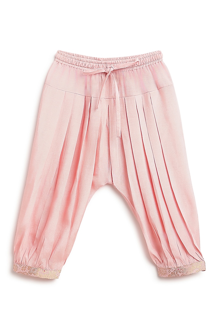 Pink Brocade Kurta Set For Girls by Tiber Taber at Pernia's Pop Up Shop