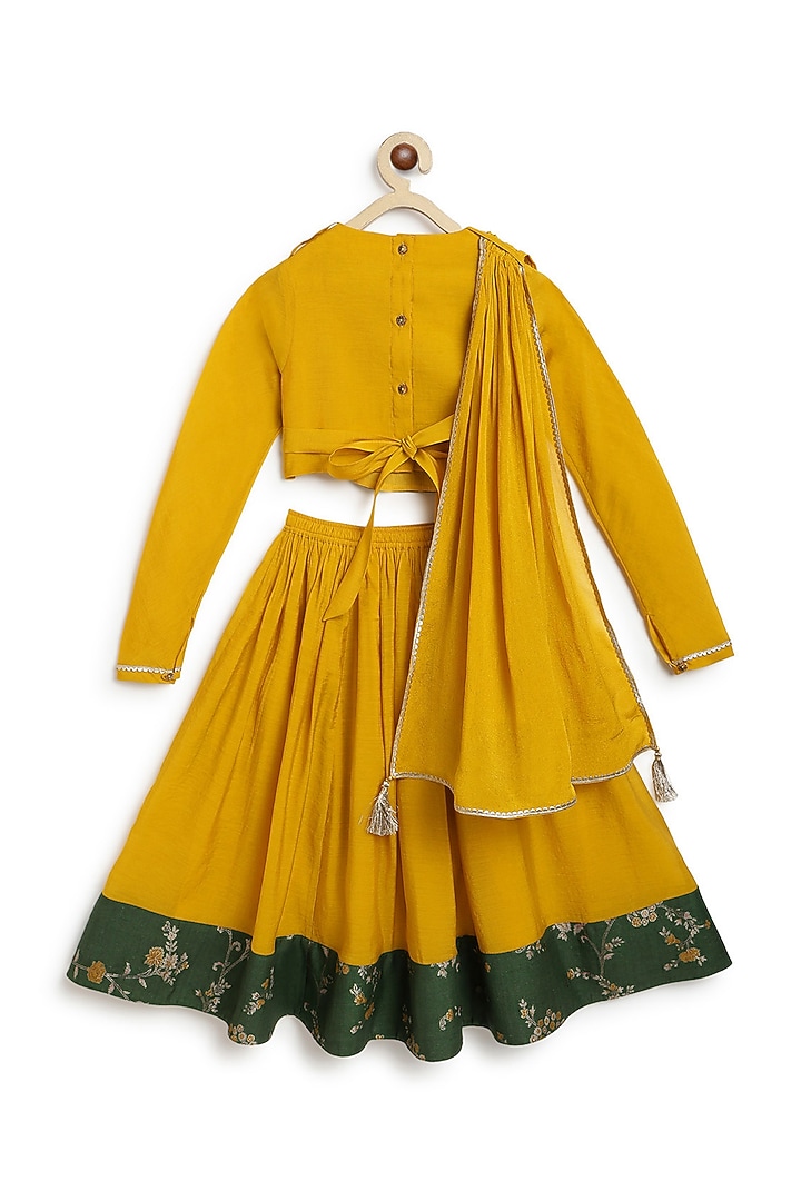 Yellow Viscose Poly Blend Lehenga Set For Girls by Tiber Taber at Pernia's Pop Up Shop