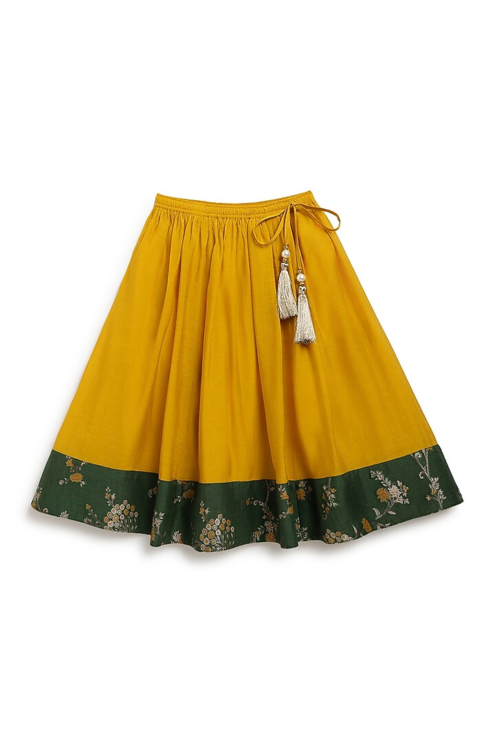 Yellow Viscose Poly Blend Lehenga Set For Girls by Tiber Taber at Pernia's Pop Up Shop