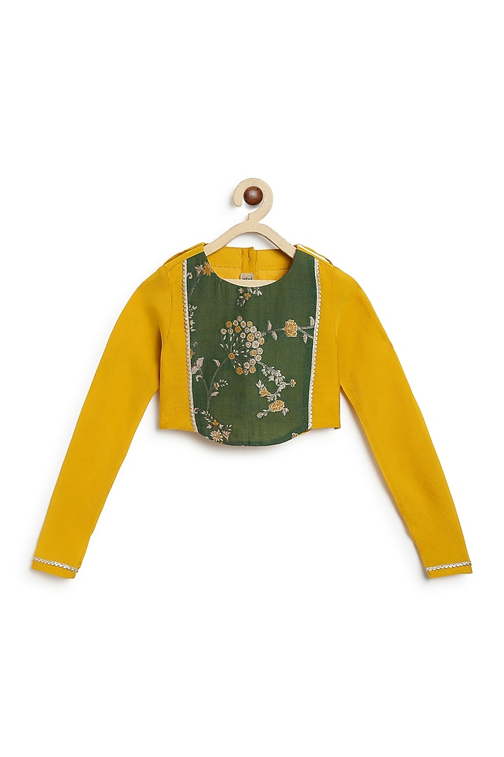 Yellow Viscose Poly Blend Lehenga Set For Girls by Tiber Taber at Pernia's Pop Up Shop