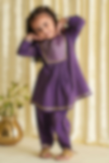 Purple Viscose Poly Blend Embellished Kurta Set For Girls by Tiber Taber at Pernia's Pop Up Shop
