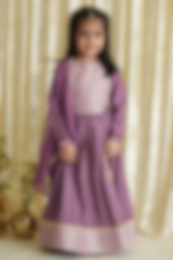 Purple Viscose Poly Blend Lehenga Set For Girls by Tiber Taber at Pernia's Pop Up Shop