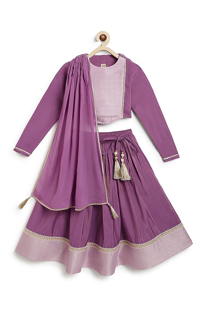 Purple Viscose Poly Blend Lehenga Set For Girls by Tiber Taber at Pernia's Pop Up Shop