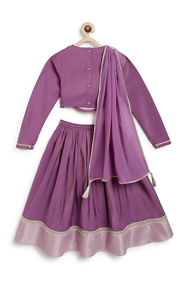 Purple Viscose Poly Blend Lehenga Set For Girls by Tiber Taber at Pernia's Pop Up Shop