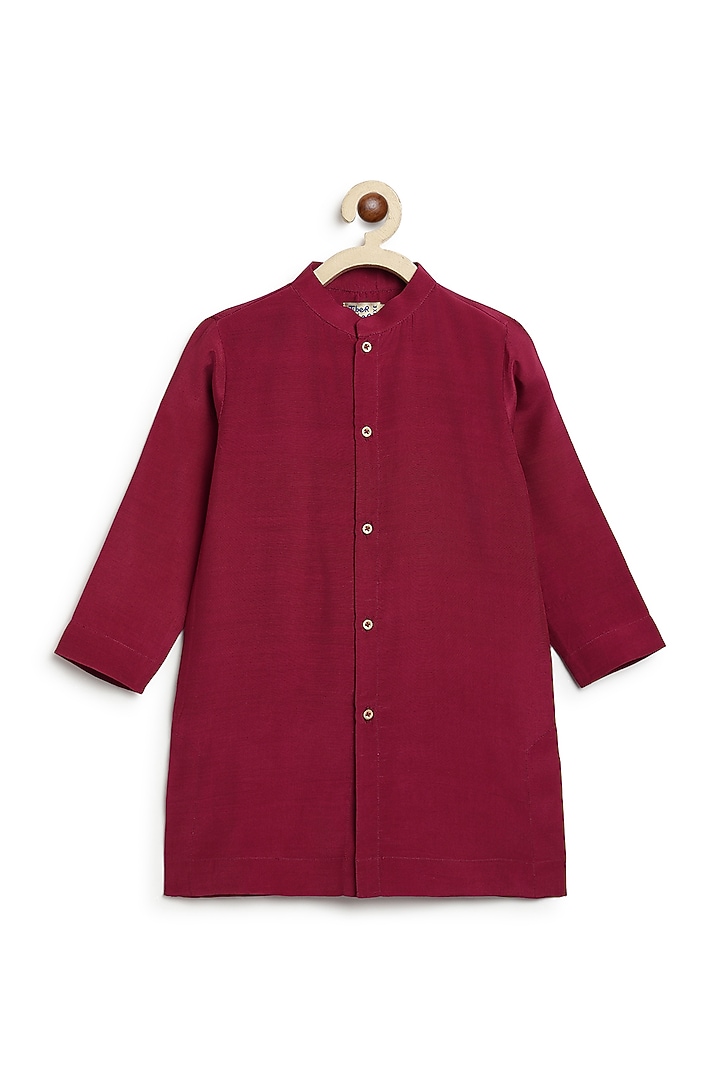 Maroon Viscose Brocade Bundi Jacket Set For Boys by Tiber Taber at Pernia's Pop Up Shop